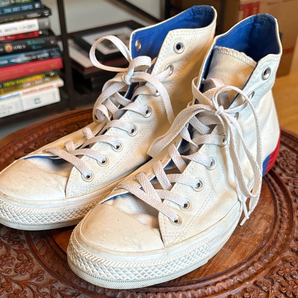 White Converse with small touches of color
